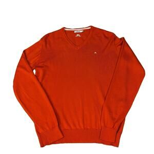 J. Lindeberg Merino Wool V Neck Sweater Burnt Orange JL Logo Men's Size XL Golf